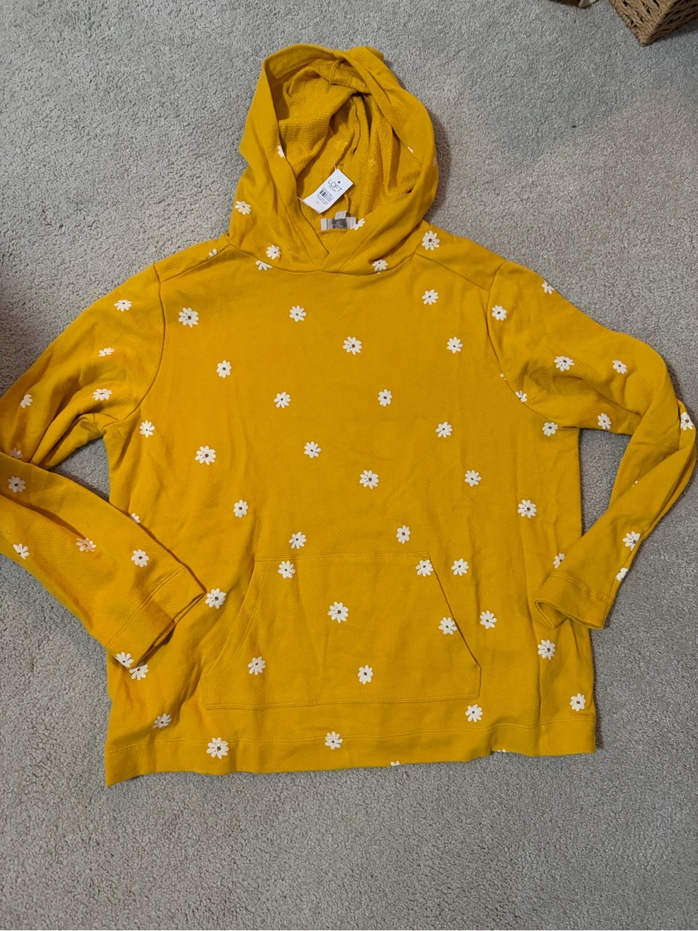 Loft size XL Daisy Print Yellow Hoodie lightweight Terry Sweatshirt NWT